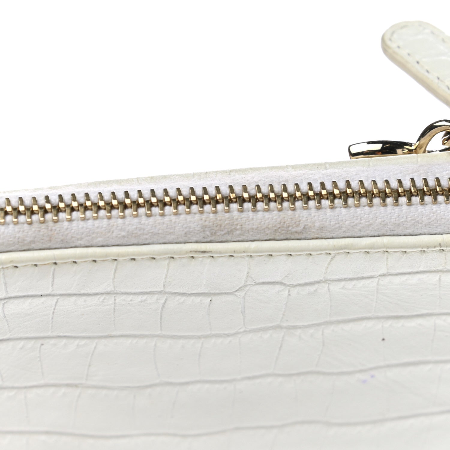 Chanel Calfskin Crocodile Embossed Cocodile Cosmetic Case White Gold 8 of 11