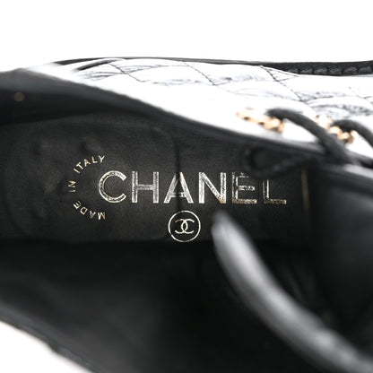Chanel Shiny Goatskin Calfskin Quilted Lace Up Combat Boots 38 Black 8 of 10