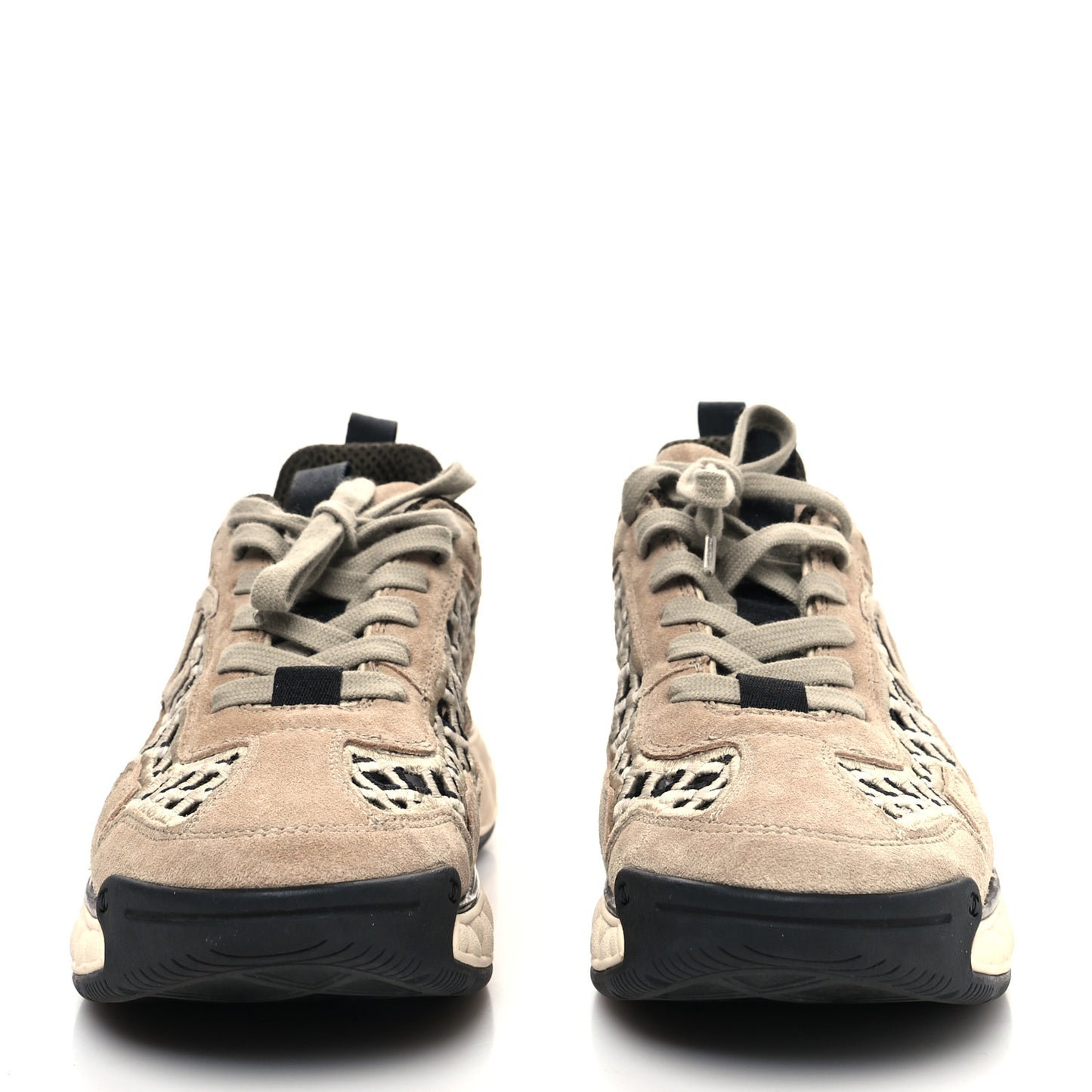 Suede Calfskin Embroidered CC Sneakers 37.5 Beige Black