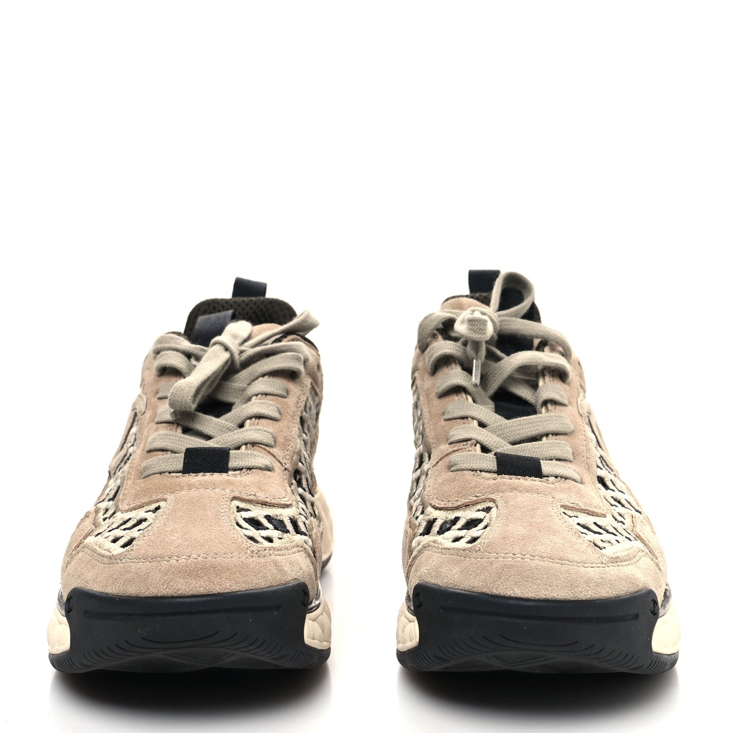 Chanel Suede Calfskin Embroidered CC Sneakers 37.5 Beige Black 2 of 8