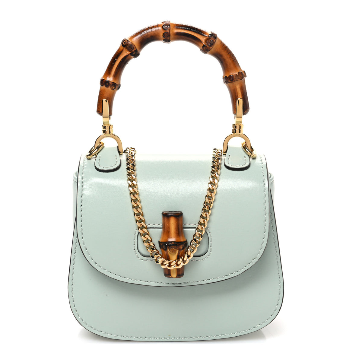 Gucci Boarded Dyana Lux Nano Bamboo 1947 Top Handle Chain Bag Salvy Green 1 of 11