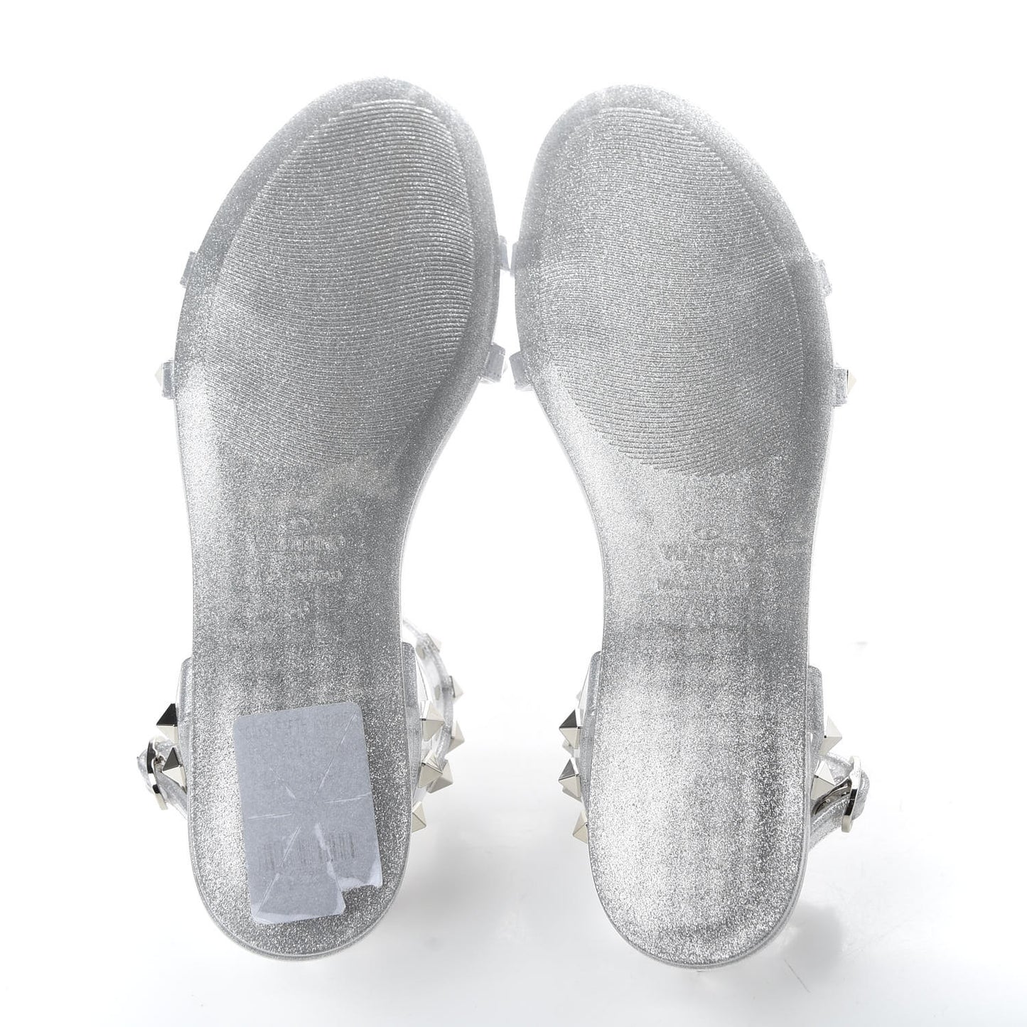 PVC Jelly Glitter Rockstud Caged Sandals 36 SIlver
