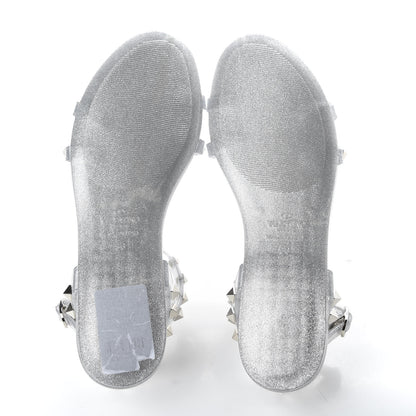 Valentino Garavani PVC Jelly Glitter Rockstud Caged Sandals 36 SIlver 5 of 9