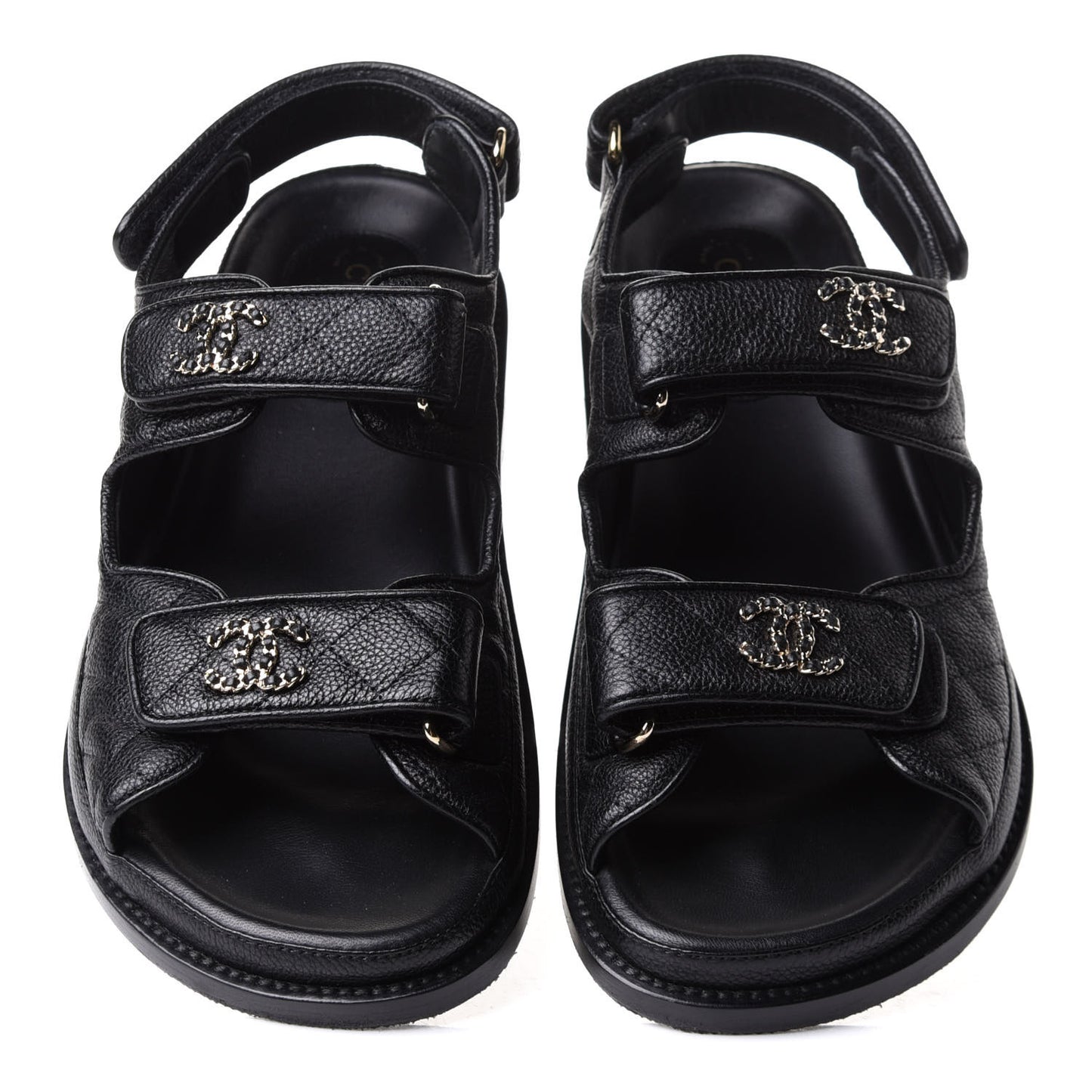 Grained Calfskin Velcro Dad Sandals 38 Black