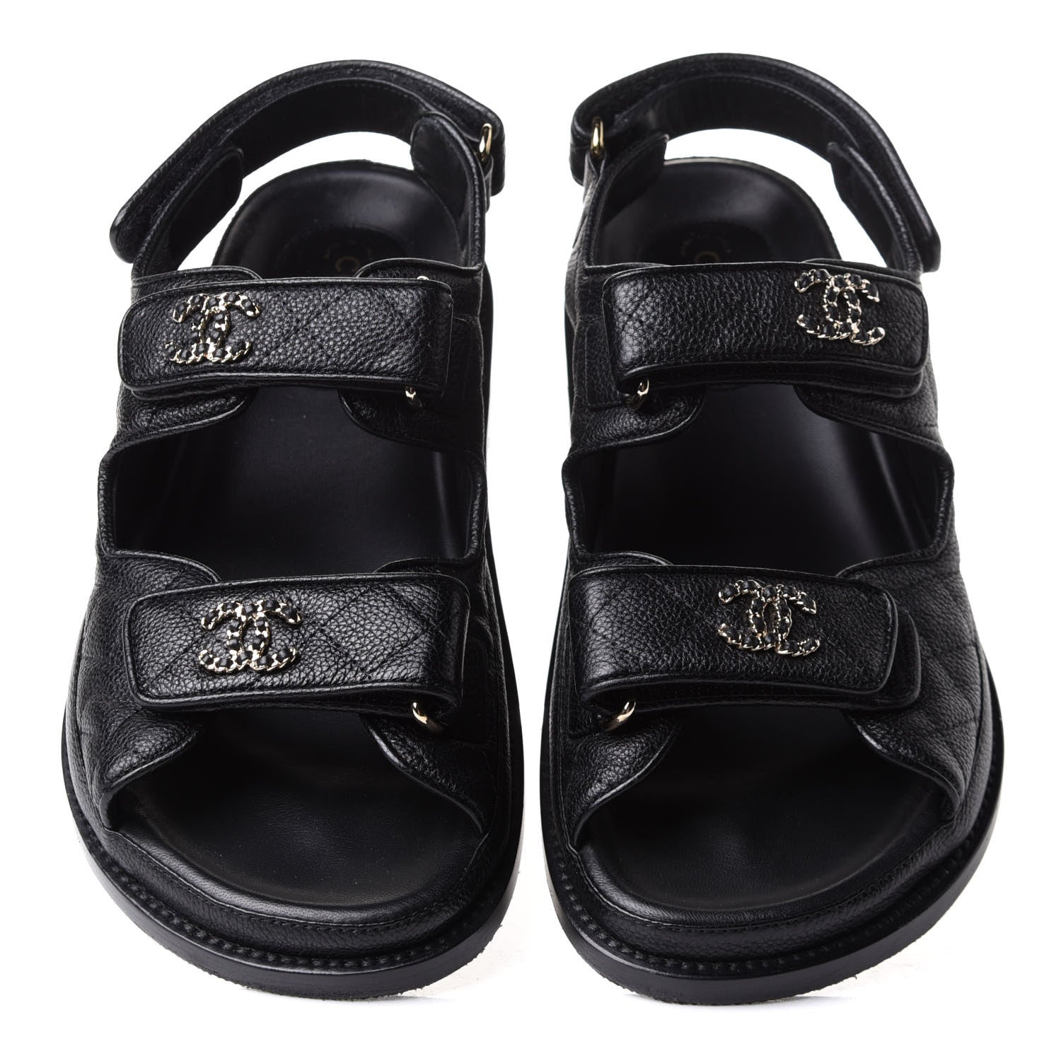 Chanel Grained Calfskin Velcro Dad Sandals 38 Black 6 of 17