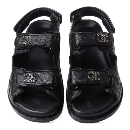 Chanel Grained Calfskin Velcro Dad Sandals 38 Black 6 of 17