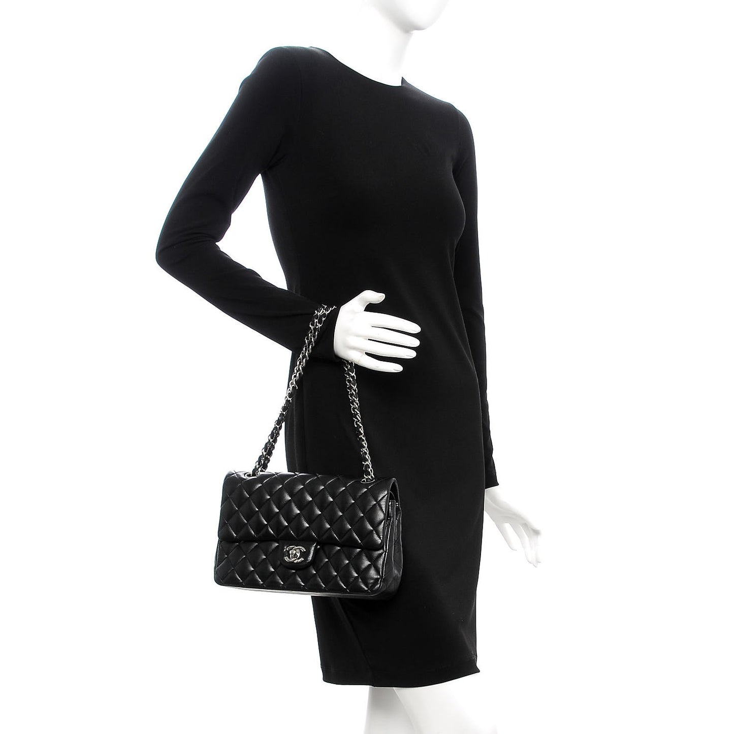 Lambskin Quilted Medium Double Flap Black