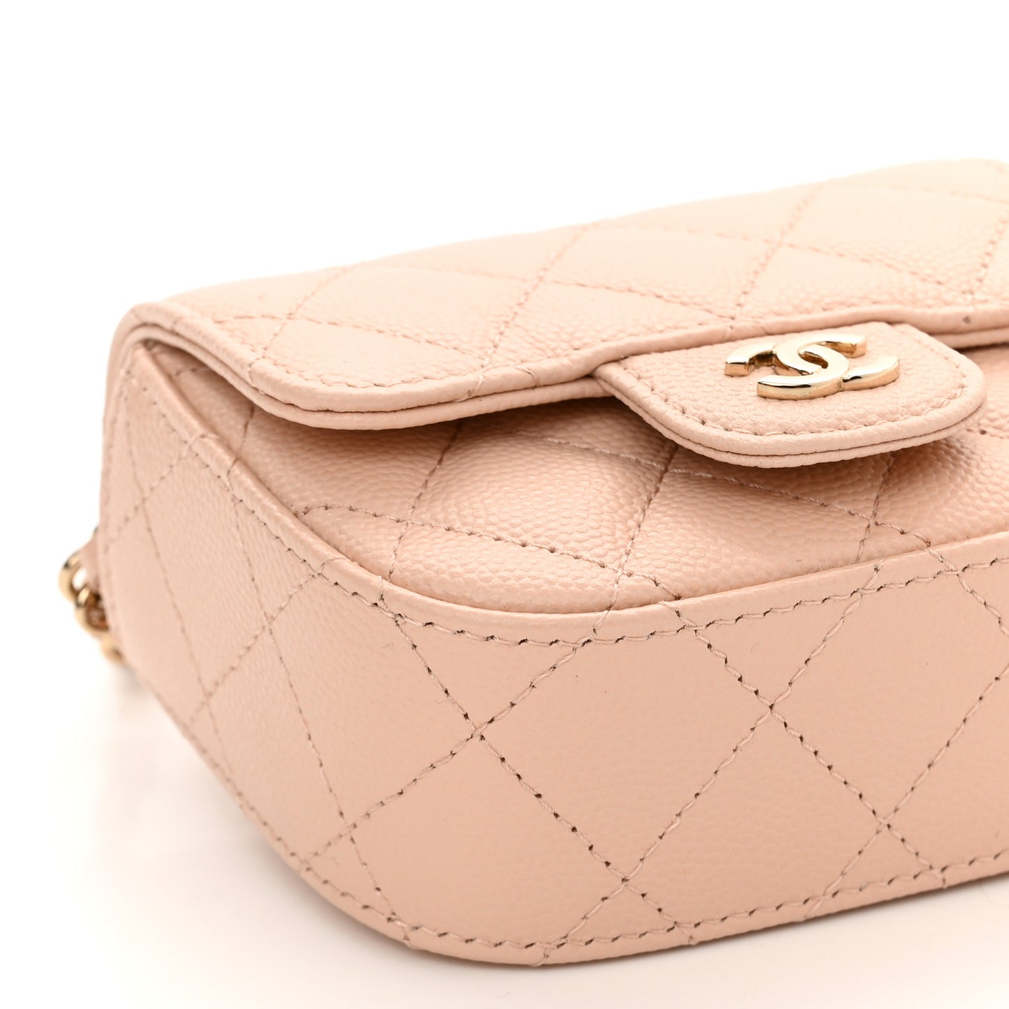 Caviar Quilted Mini Clutch With Chain Light Beige