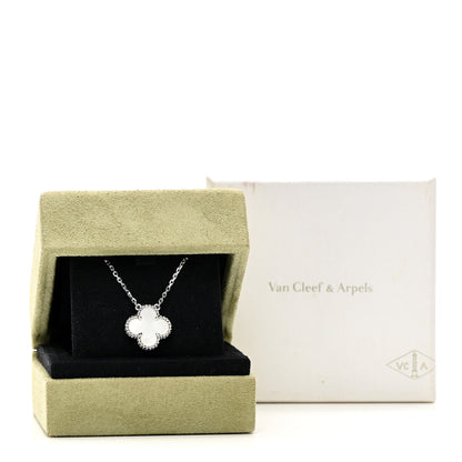 Van Cleef & Arpels 18K White Gold Mother of Pearl Vintage Alhambra Pendant Necklace 6 of 6