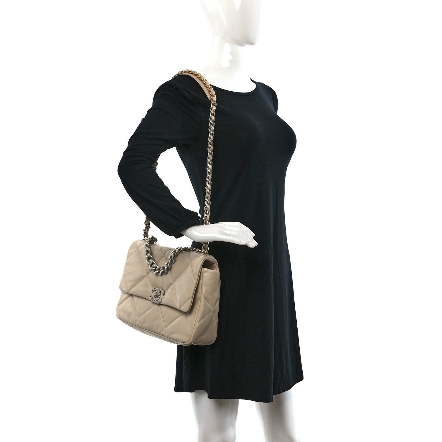 Chanel Lambskin Quilted Large Chanel 19 Flap Beige 2 of 10