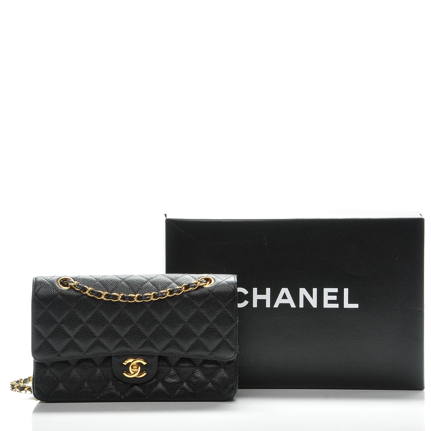 Caviar Quilted Medium Double Flap Black