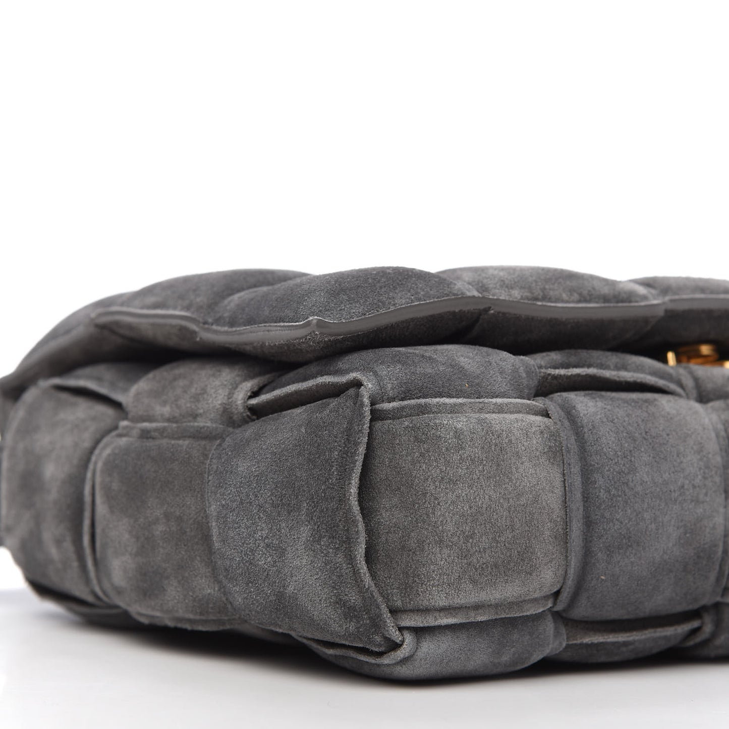 Suede Maxi Intrecciato Padded Cassette Crossbody Bag Graphite