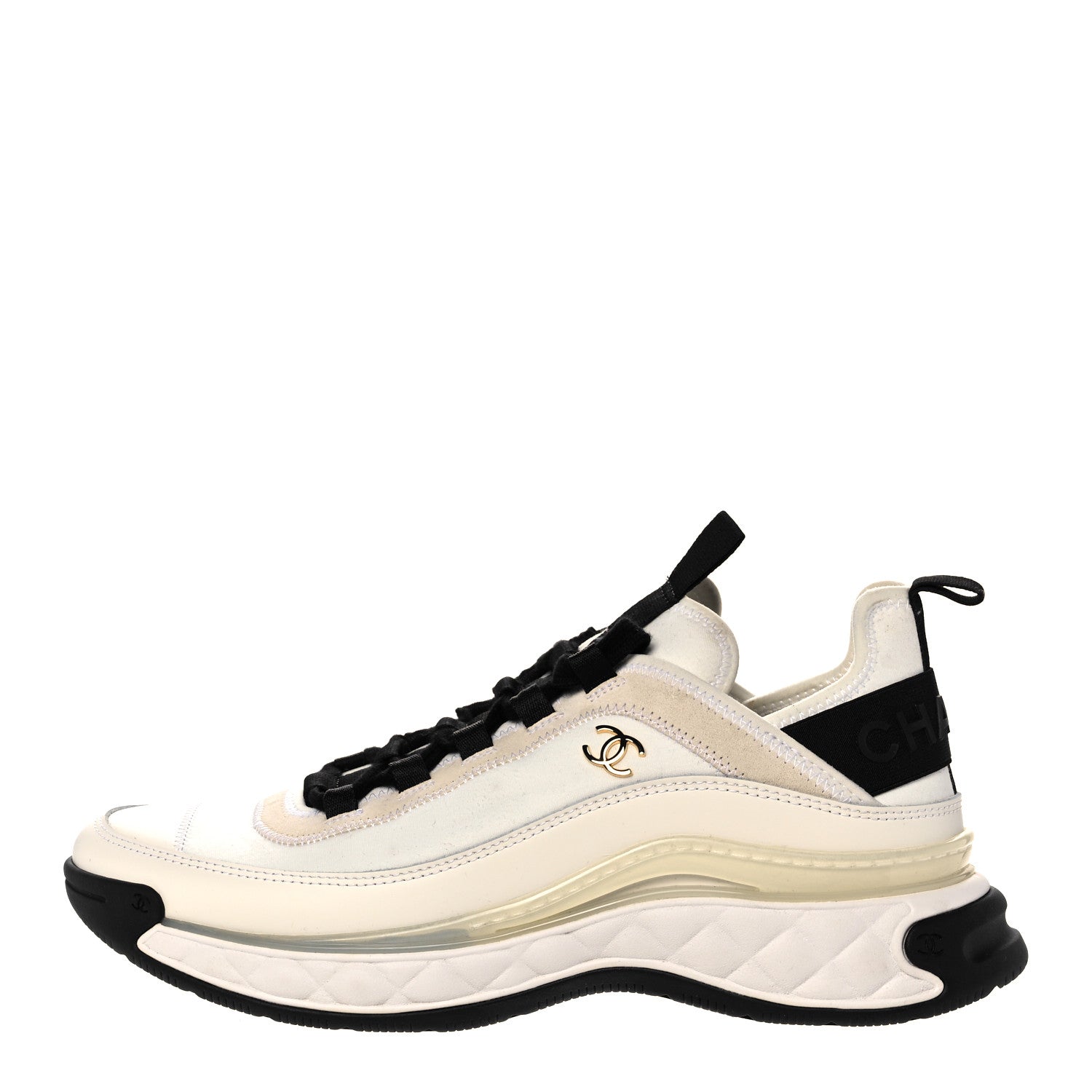 Chanel Velvet Calfskin Mixed Fibers CC Sneakers 39.5 Ivory Black 1 of 11