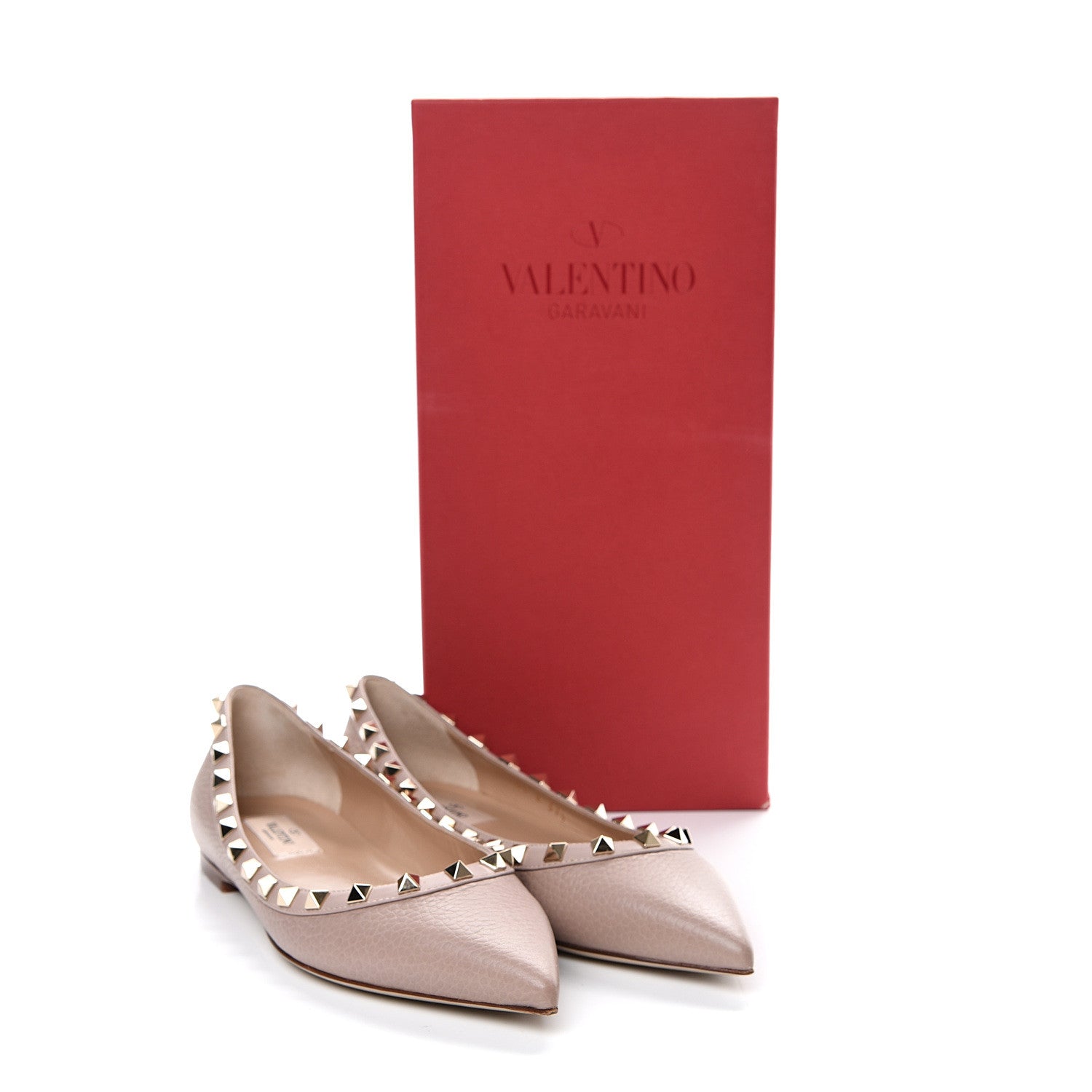 Valentino Garavani Pebbled Calfskin Rockstud Ballerina Flats 37.5 Poudre 9 of 9