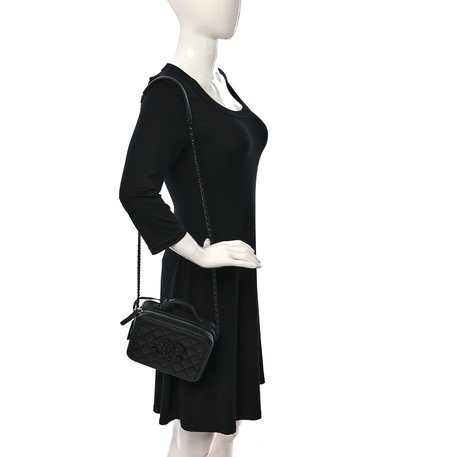Chanel Lambskin Quilted Small CC Filigree Vanity Case Black 2 of 9