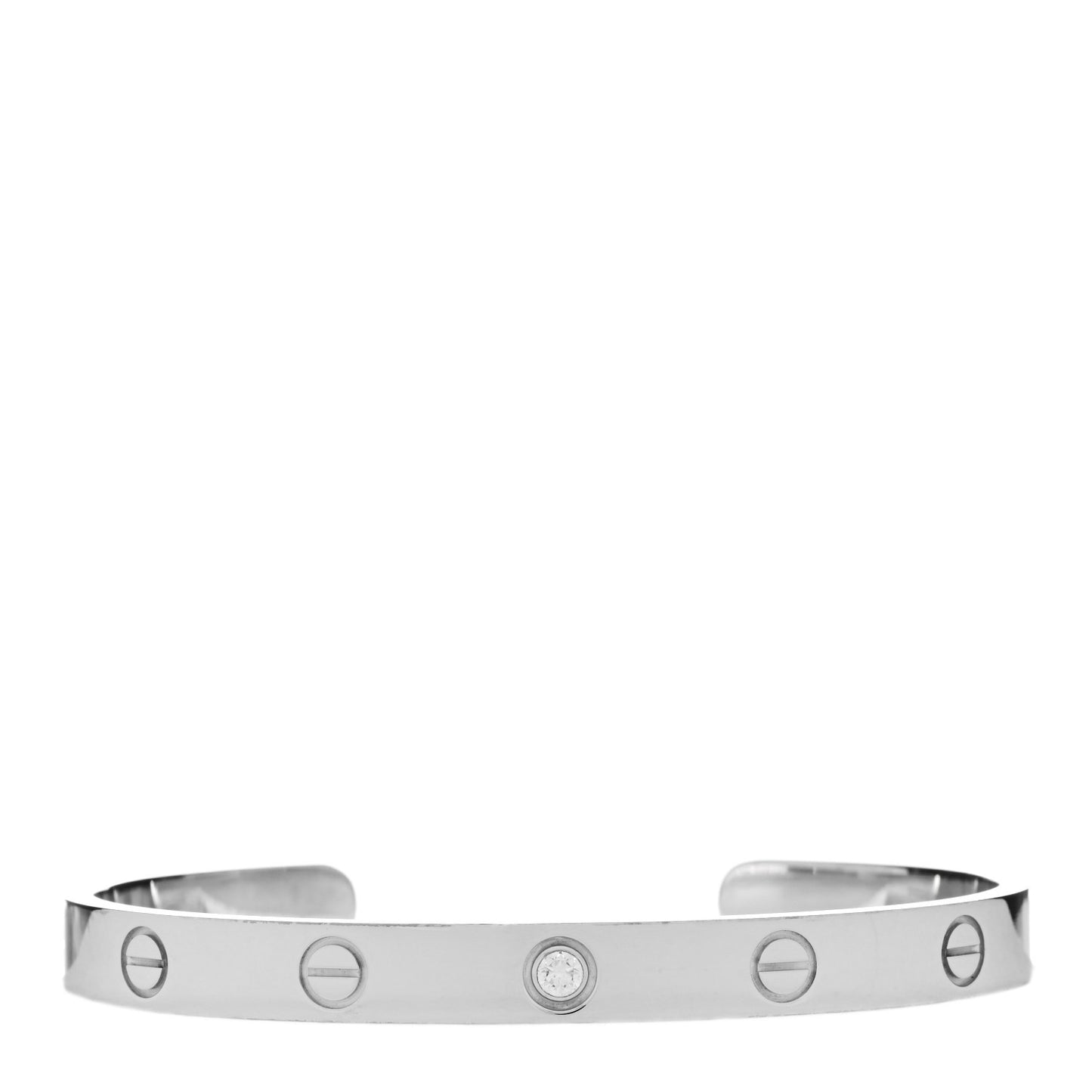 18K White Gold 1 Diamond LOVE Cuff Bracelet 17