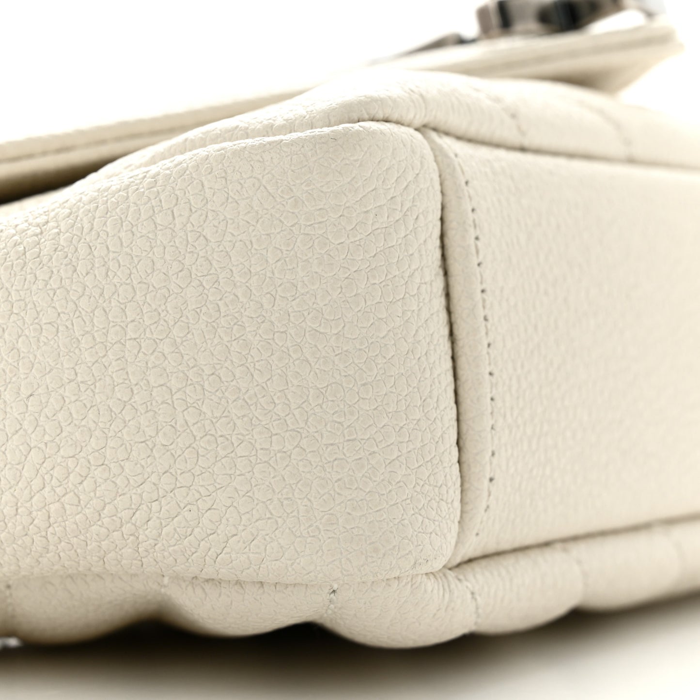 Grained Calfskin Matelassé Chevron Monogram Classic Baby Chain Bag White