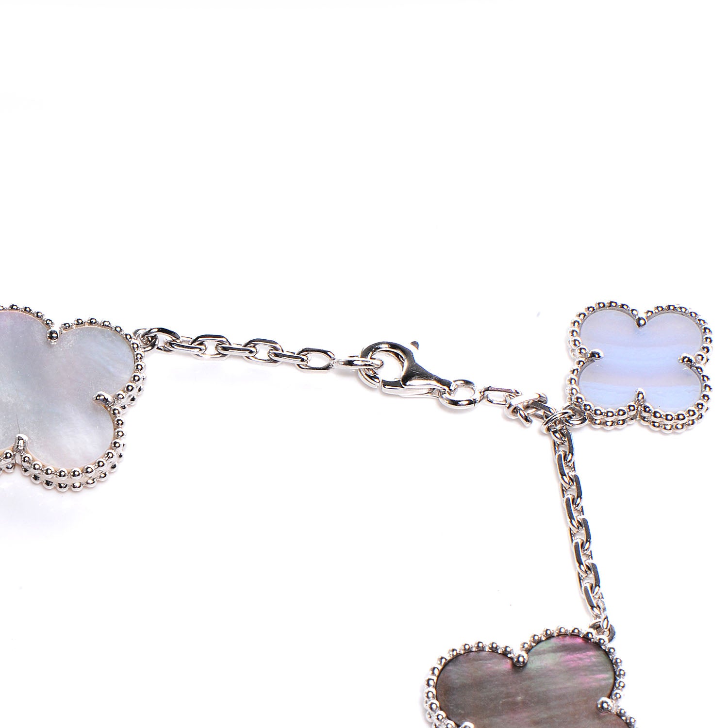 Van Cleef & Arpels 18K White Gold Chalcedony Mother of Pearl 5 Motifs Magic Alhambra Bracelet 4 of 6