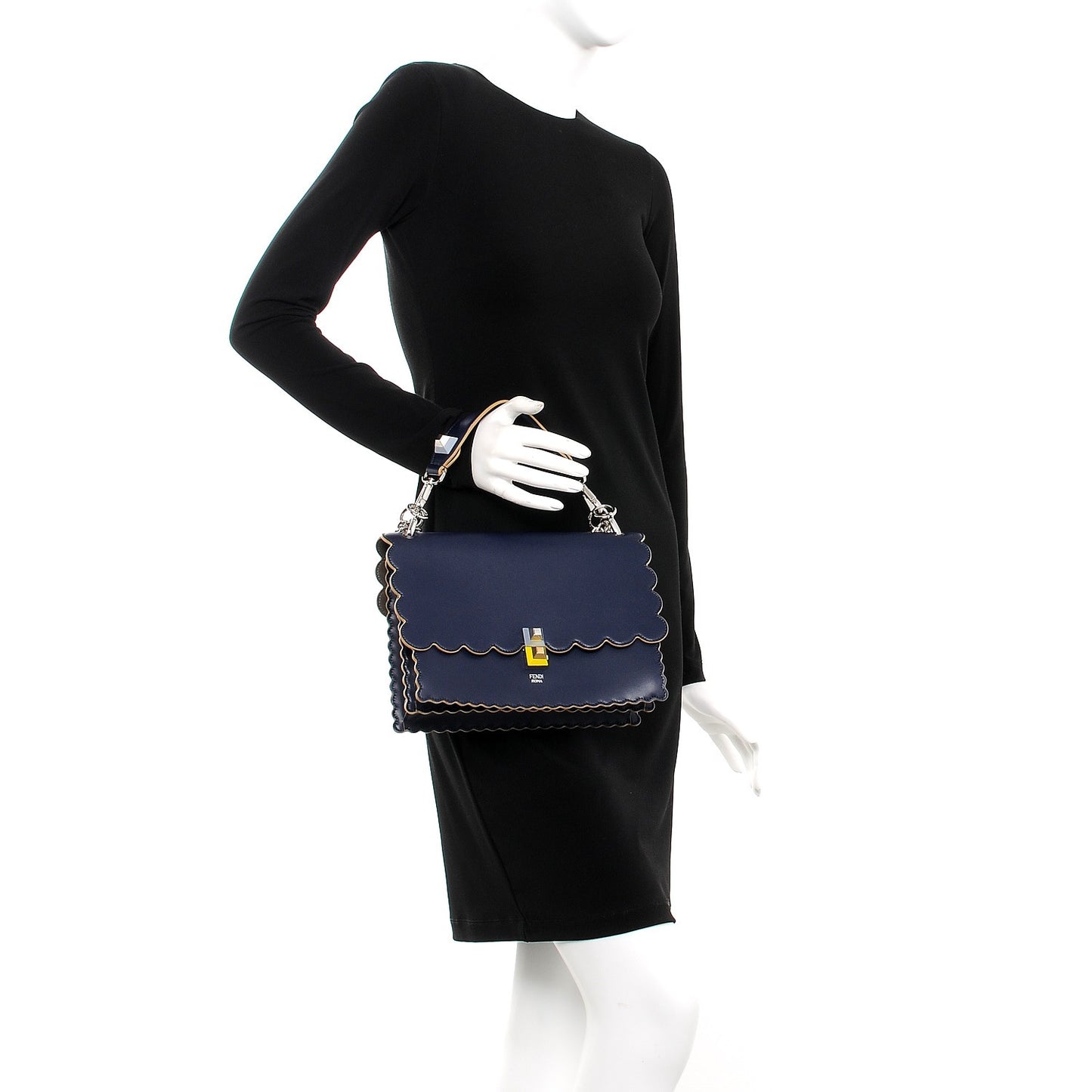 Vitello Liberty Scalloped Studded Kan I Shoulder Bag Blueberry
