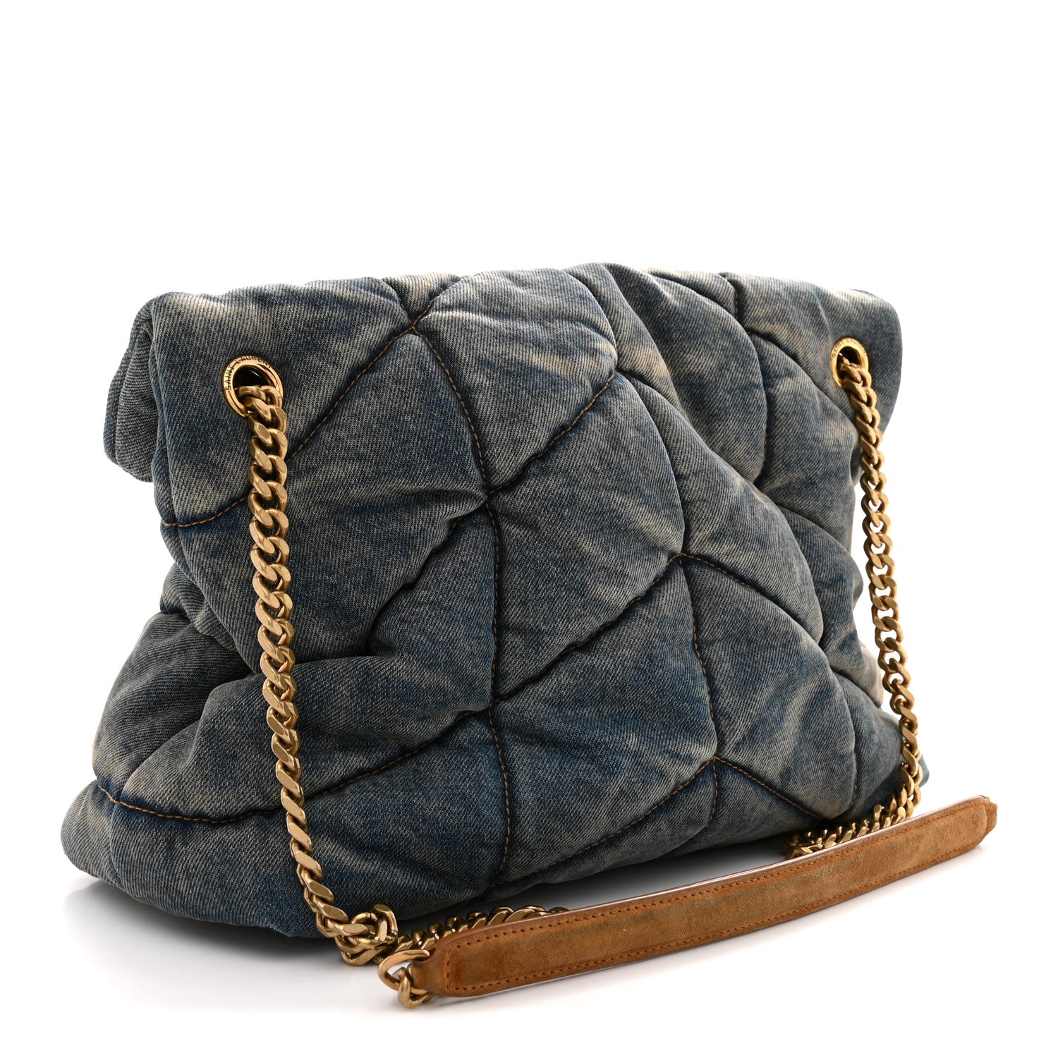 Saint Laurent Denim Quilted Medium Loulou Puffer Monogram Chain Satchel Blue Cinnamon 3 of 10