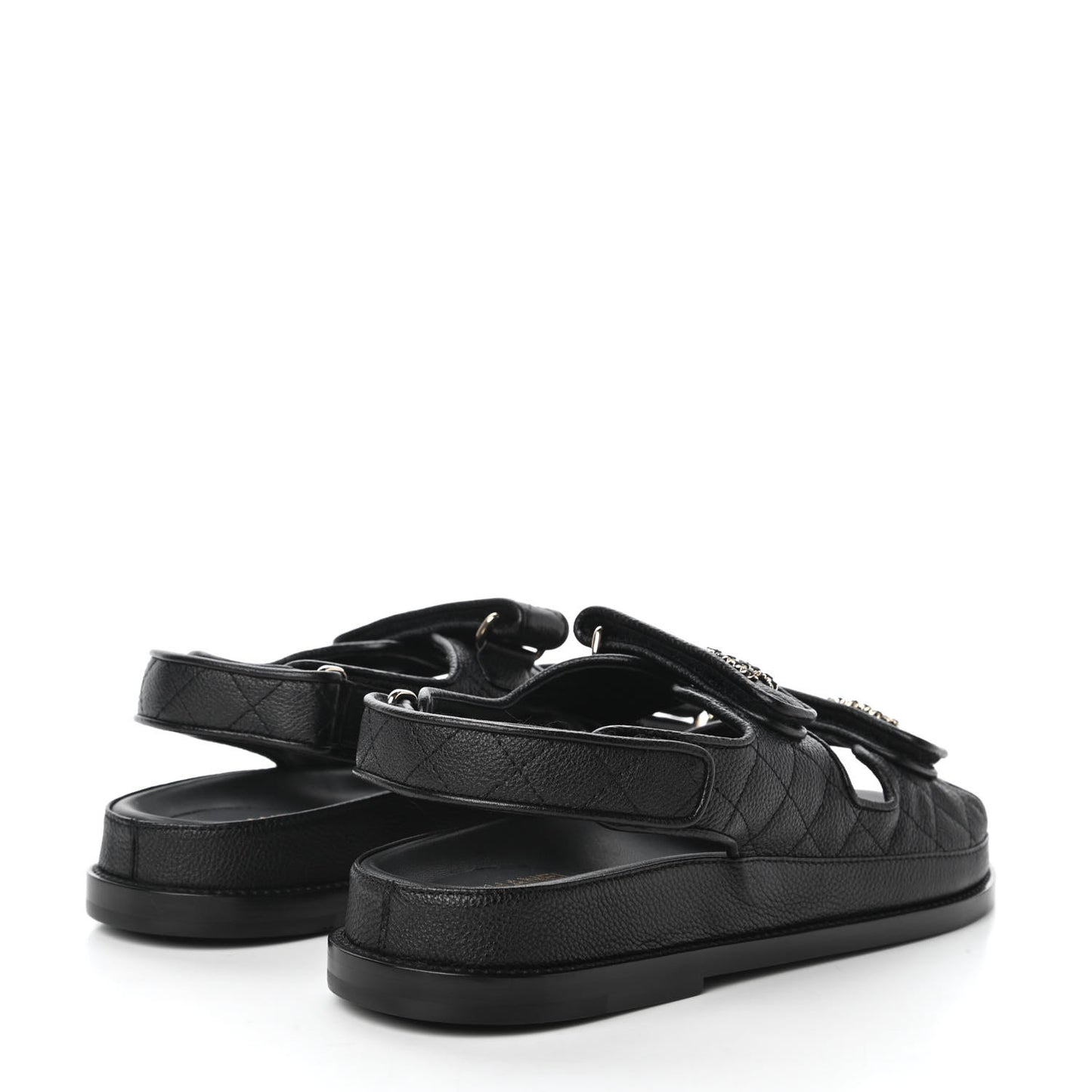 Grained Calfskin Velcro Dad Sandals 38.5 Black