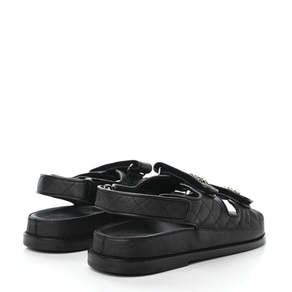 Chanel Grained Calfskin Velcro Dad Sandals 38.5 Black 4 of 9