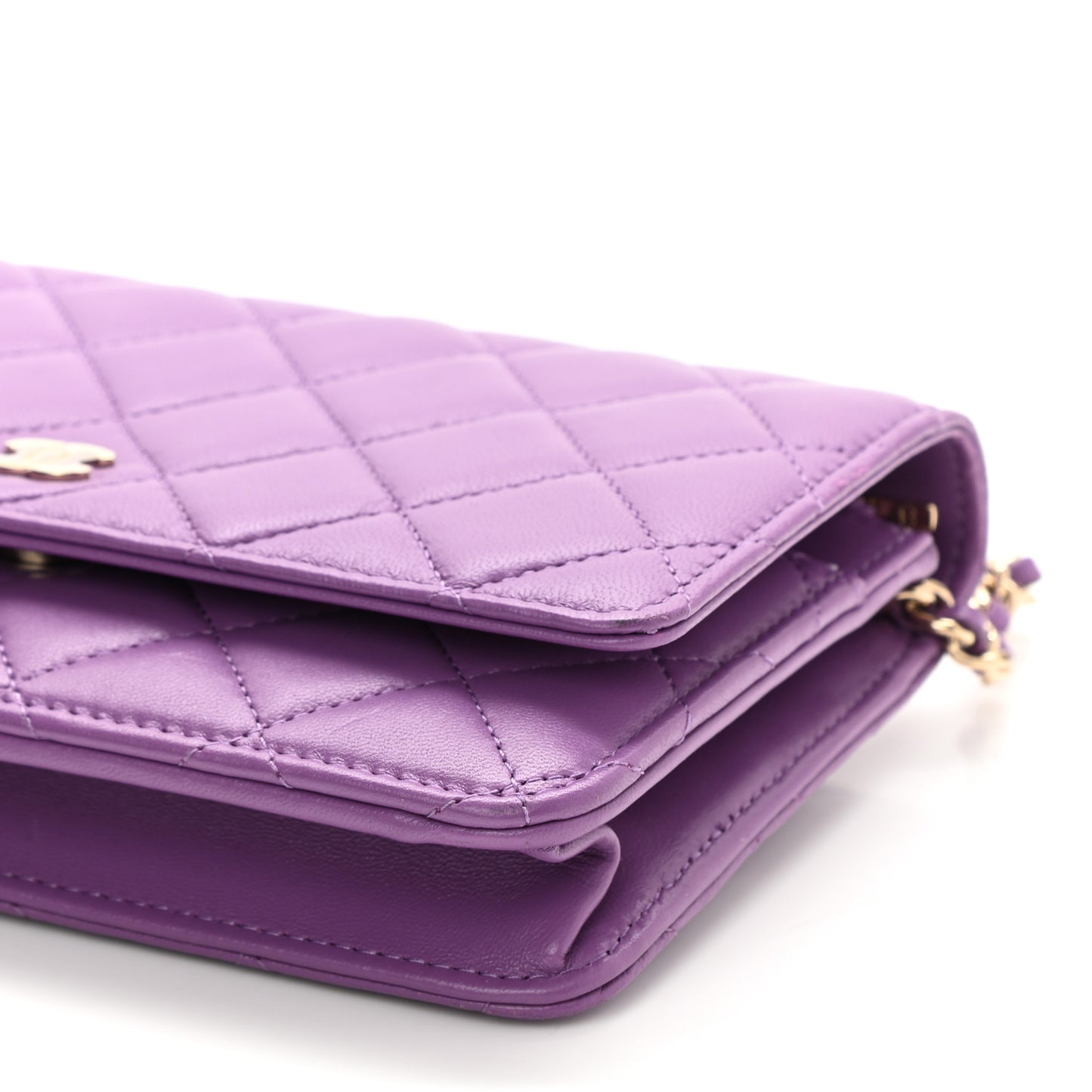 Lambskin Quilted Wallet On Chain WOC Purple