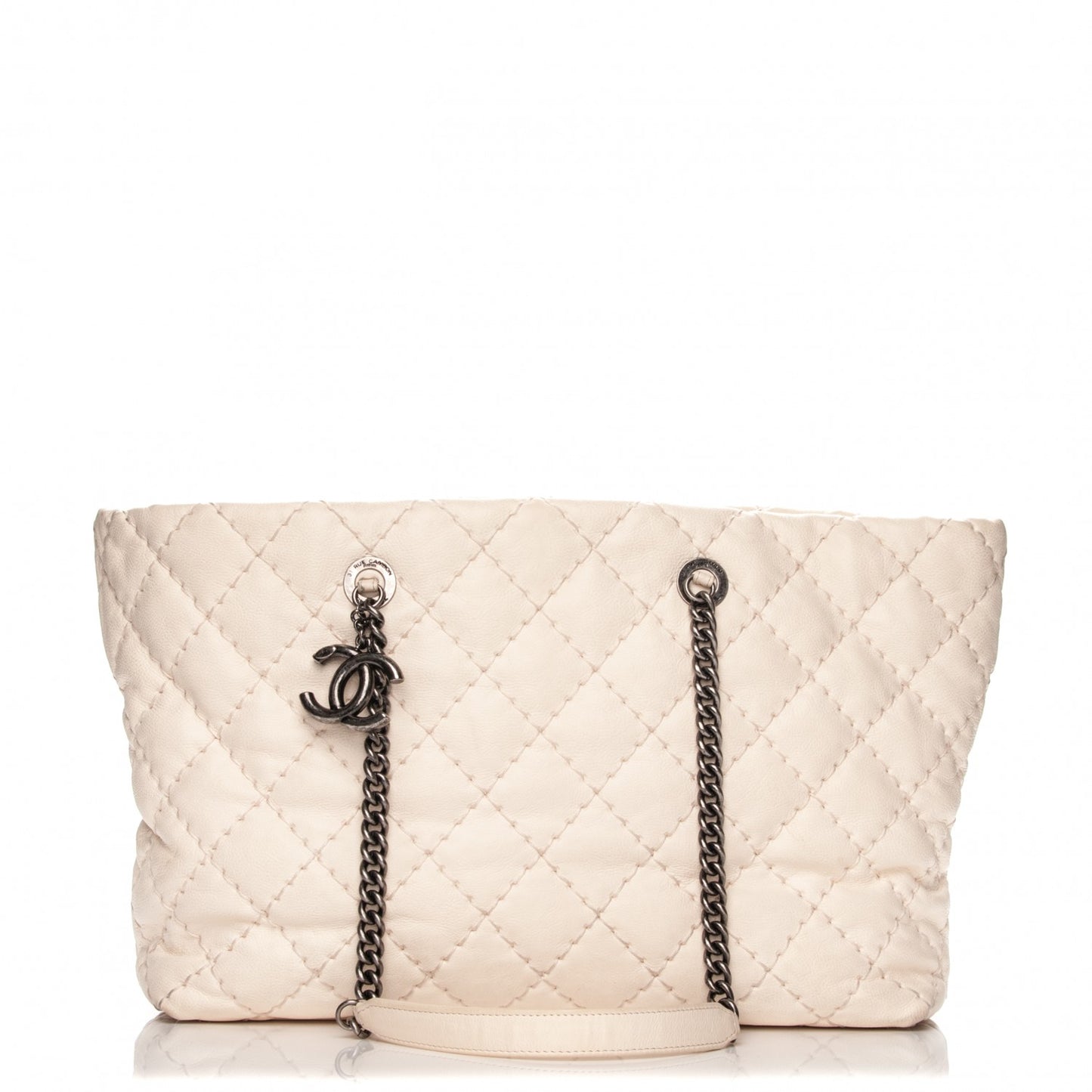 Calfskin Ultimate Stitch Shopping Tote White