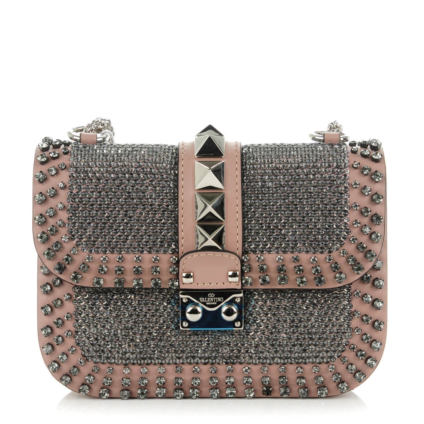Vitello Crystal Embellished Small Glam Lock Rockstud Flap Multicolor