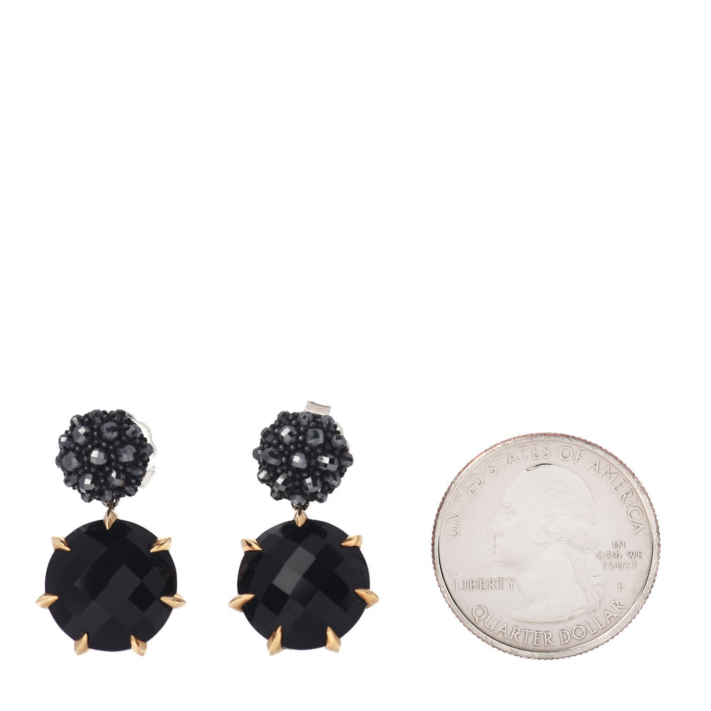 18K Yellow Gold Sterling Silver Black Onyx Hematite Osetra Berries Drop Earrings