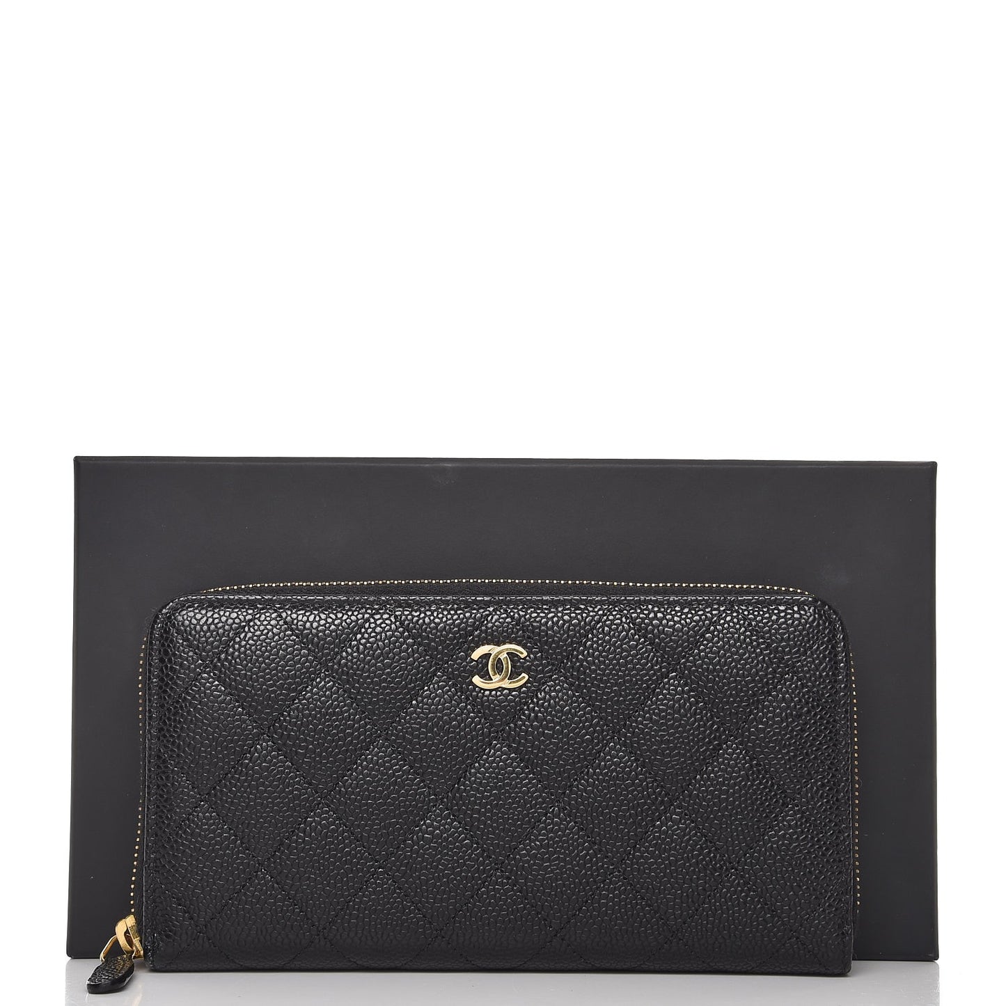 Caviar Quilted Large Gusset Zip Around Wallet Black