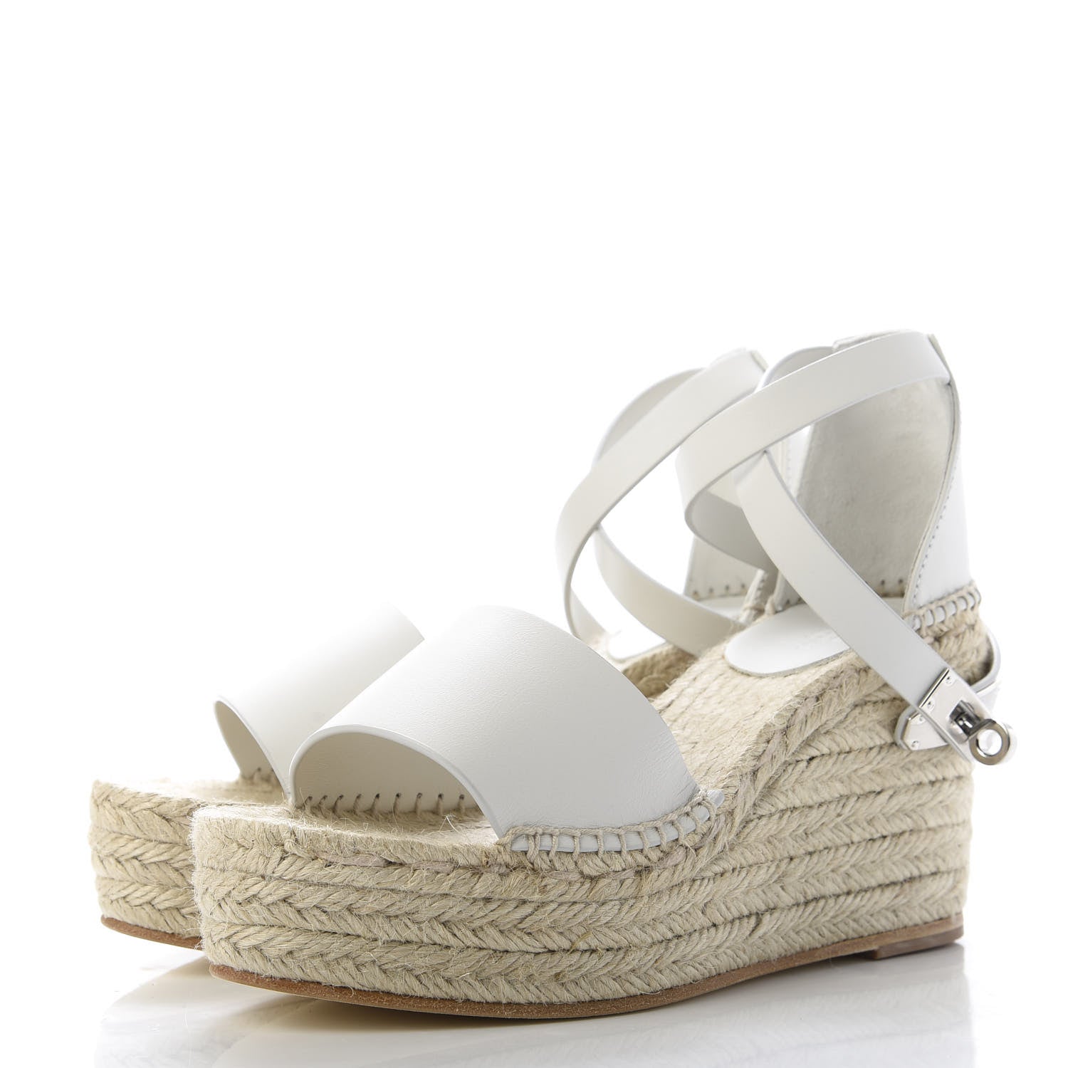 Hermes Calfskin Tivoli Espadrille Wedge Sandals 36 White 3 of 9