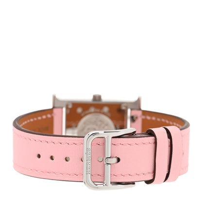 Hermes Stainless Steel Swift Diamond Mother of Pearl 21mm Heure H Hour Quartz Watch Rose Sakura 3 of 5