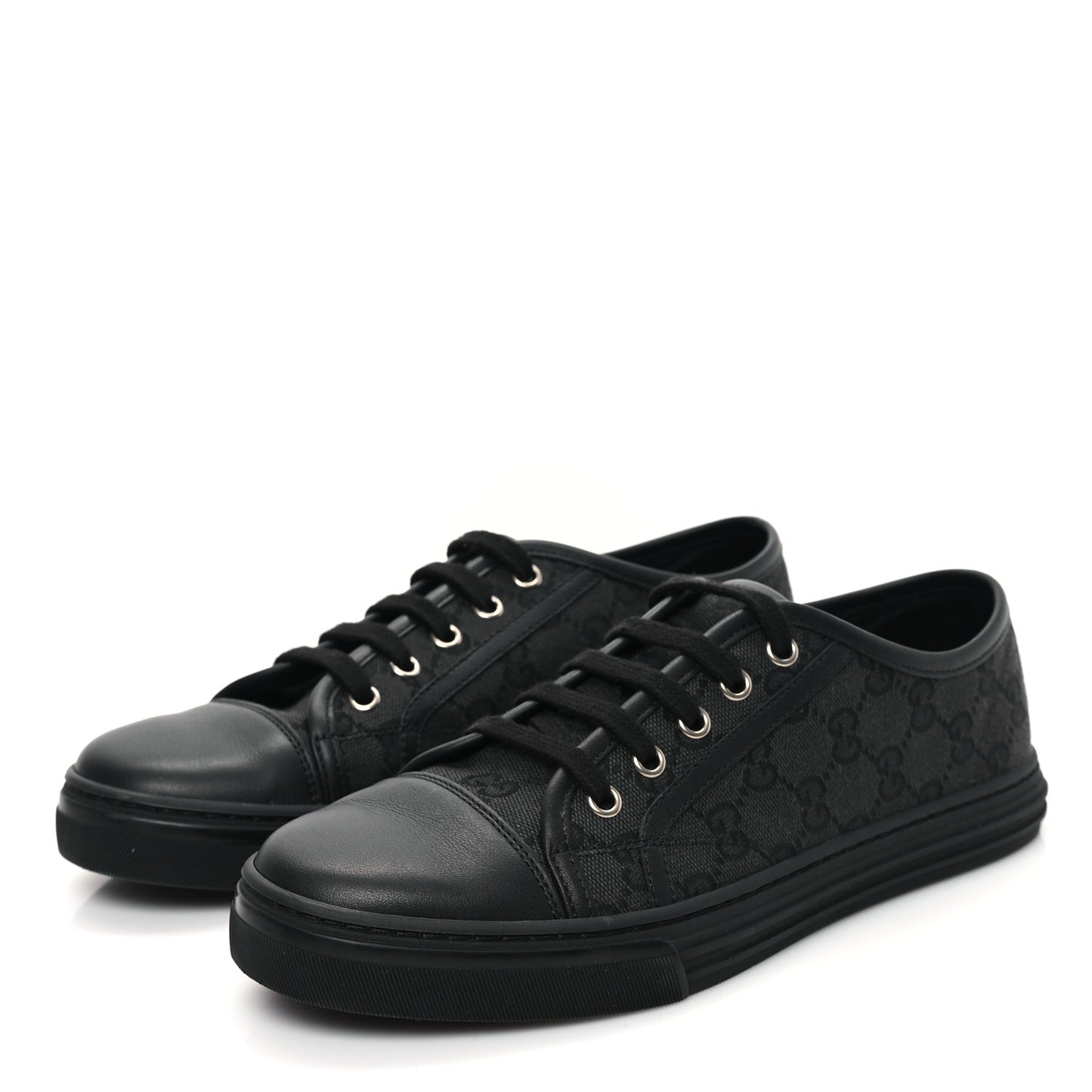 GG Monogram Calfskin Womens Low Top Sneakers 38 Piombo Black