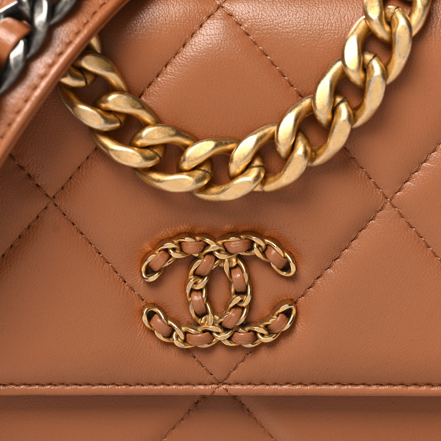 Lambskin Quilted Chanel 19 Wallet On Chain WOC Brown