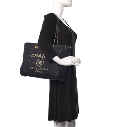 Chanel Lurex Canvas Small Deauville Tote Navy Blue Gold 2 of 11