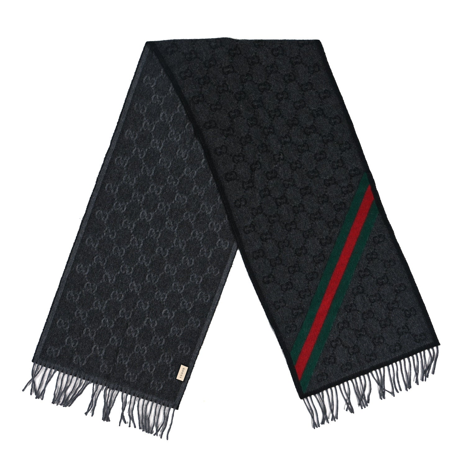 Gucci Wool Angora Monogram Web New Nikky Scarf Lead Dark Green 2 of 3