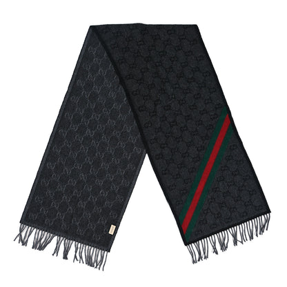 Gucci Wool Angora Monogram Web New Nikky Scarf Lead Dark Green 2 of 3
