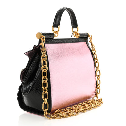 Dolce & Gabbana Metallic Calfskin Snakeskin Iguana Embossed Crystal Patch Dauphine Love Miss Sicily Satchel Black Multicolor 3 of 14