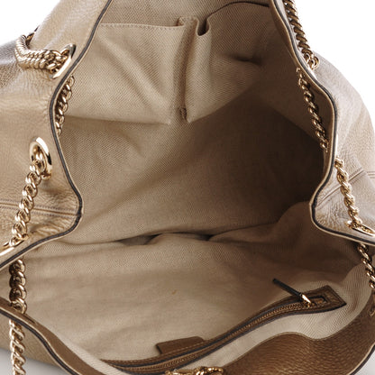 Gucci Metallic Pebbled Calfskin Large Soho Chain Shoulder Bag Golden Beige 5 of 7