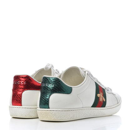 Gucci Calfskin Web Bee Embroidered Womens Ace Sneakers 38 White Green 4 of 25