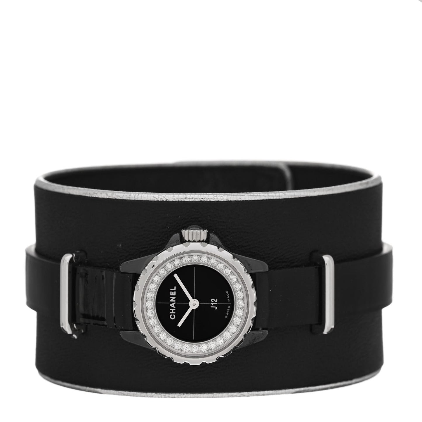 Stainless Steel Calfskin Diamond Bezel 19mm J12 Quartz Watch Black