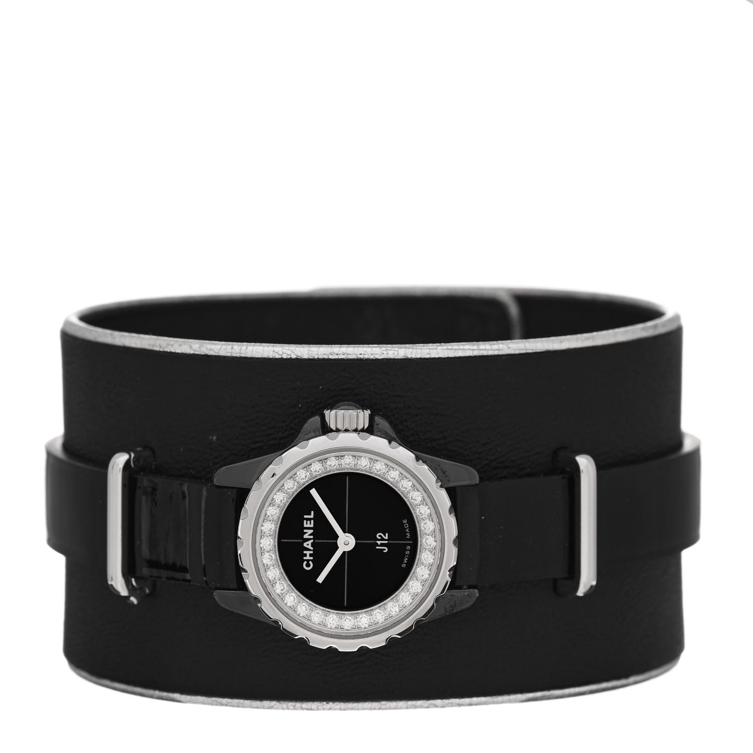 Chanel Stainless Steel Calfskin Diamond Bezel 19mm J12 Quartz Watch Black 2 of 5