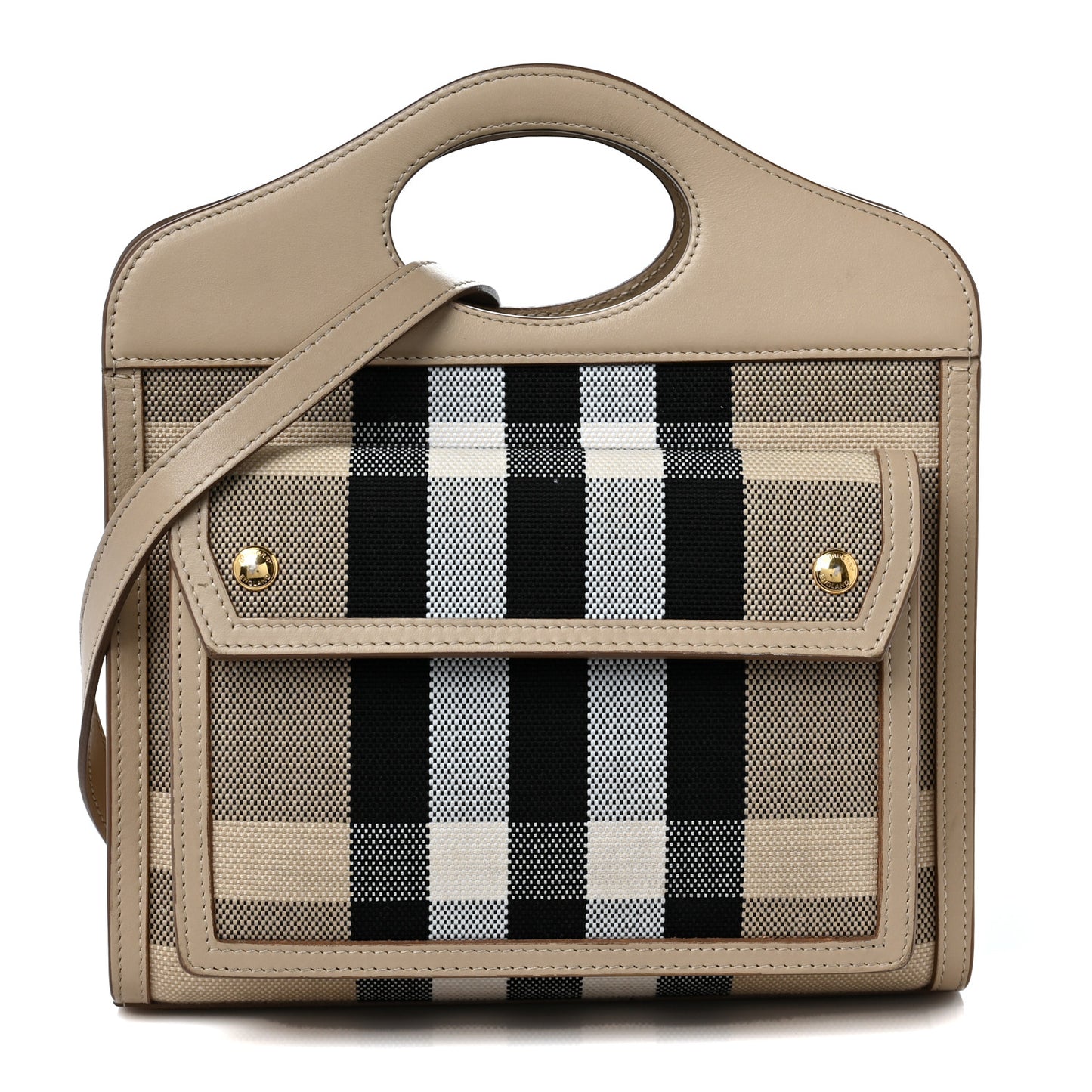 Smooth Calfskin Archive Canvas Check Mini Pocket Bag Dusty Sand