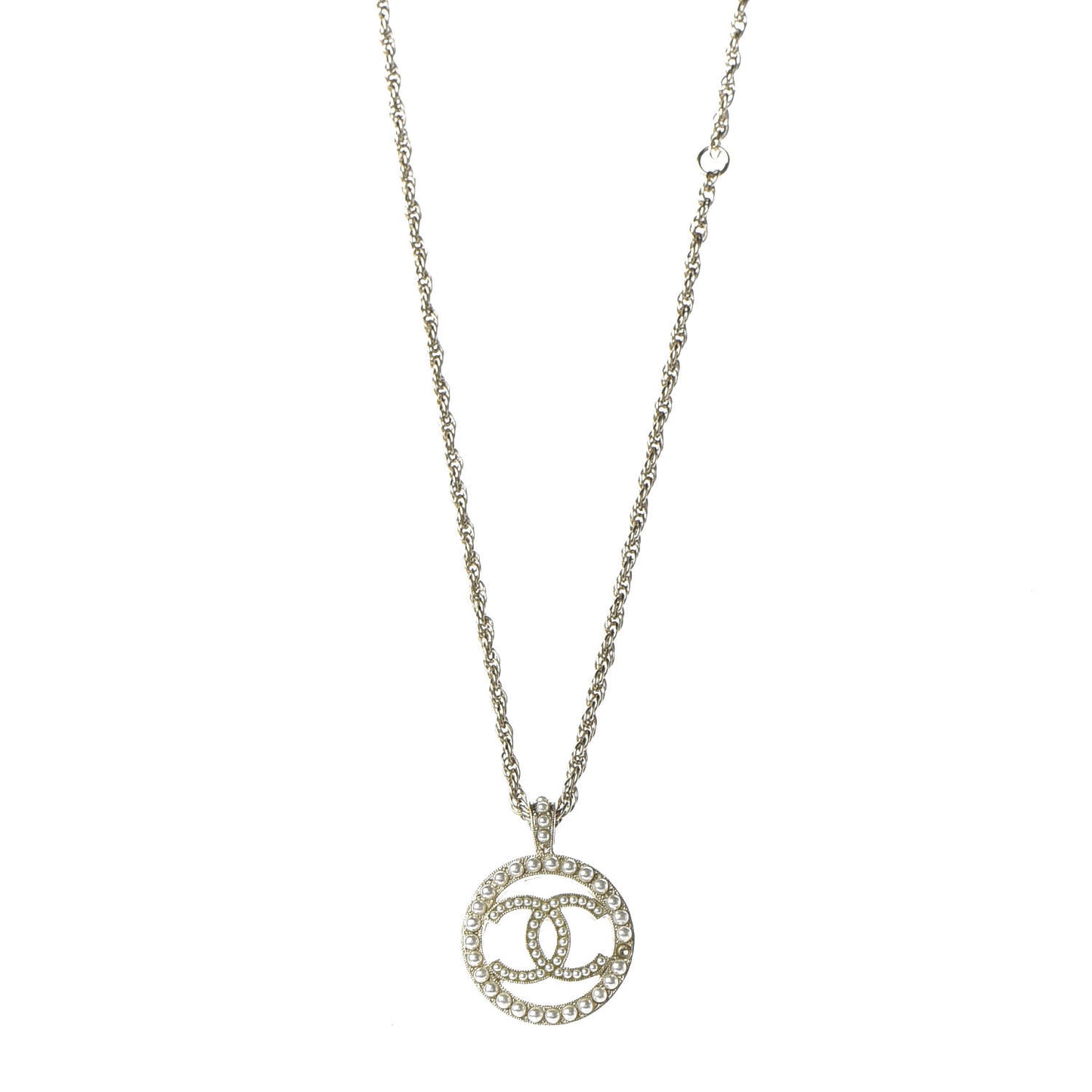 Pearl CC Round Pendant Necklace Gold