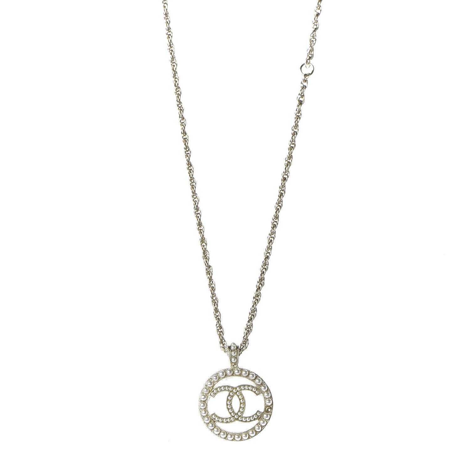 Chanel Pearl CC Round Pendant Necklace Gold 1 of 8