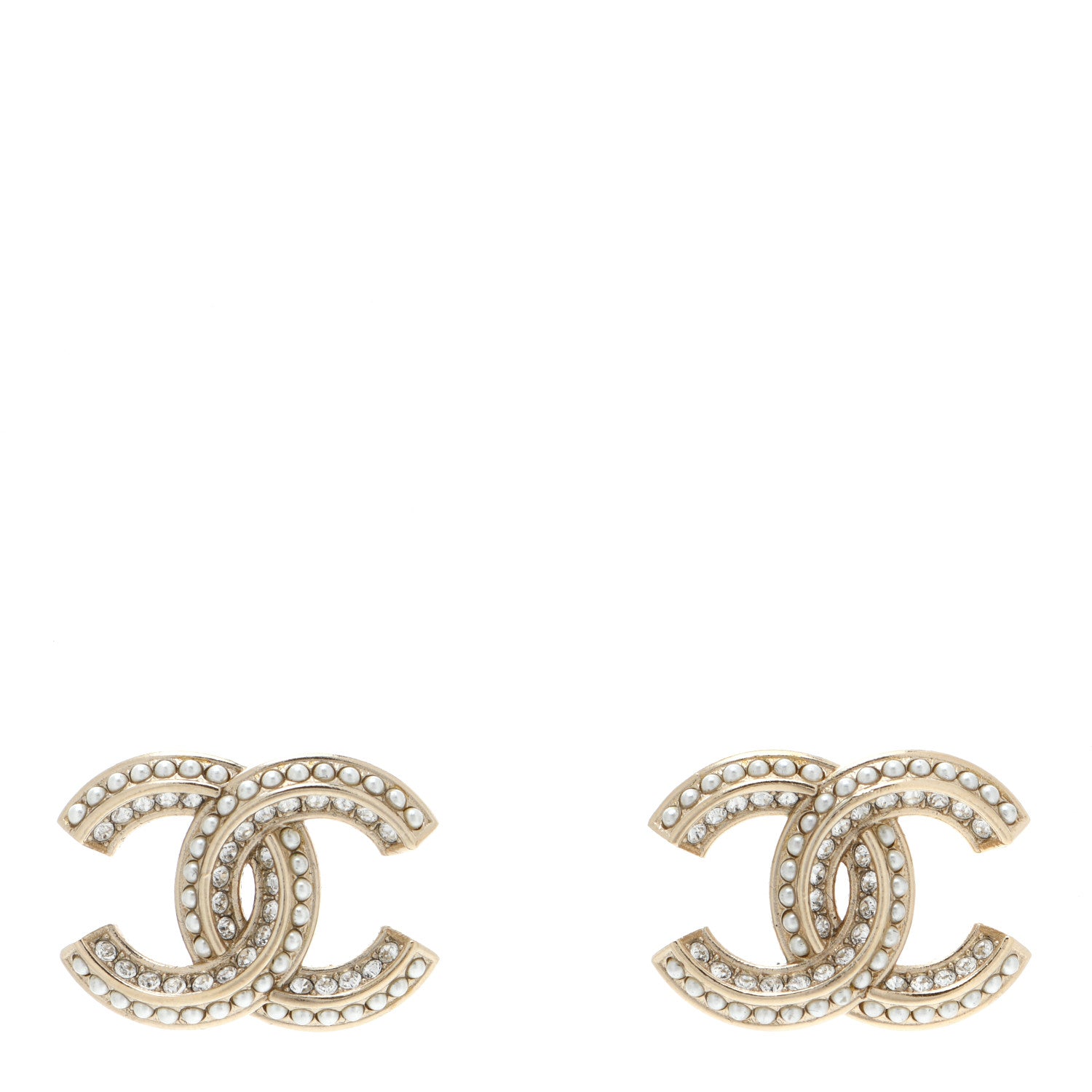 Chanel Crystal Pearl Chain Mania CC Earrings Gold 1 of 5