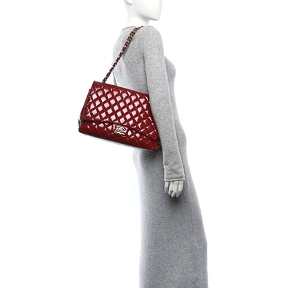 Chanel Patent Quilted Maxi Double Flap Dark Red 2 of 10