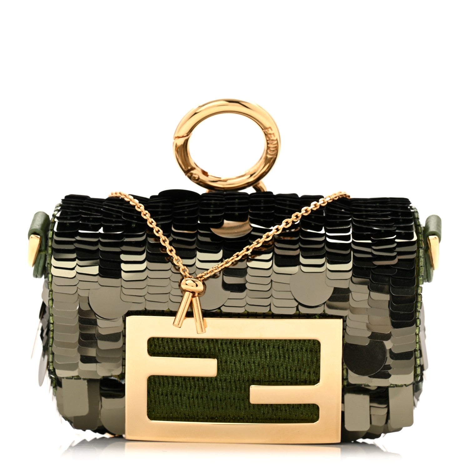 Fendi Sequin Paillettes Shiny Nappa Sex and the City Nano Maxi Buckle Baguette Charm Avocado 1 of 7