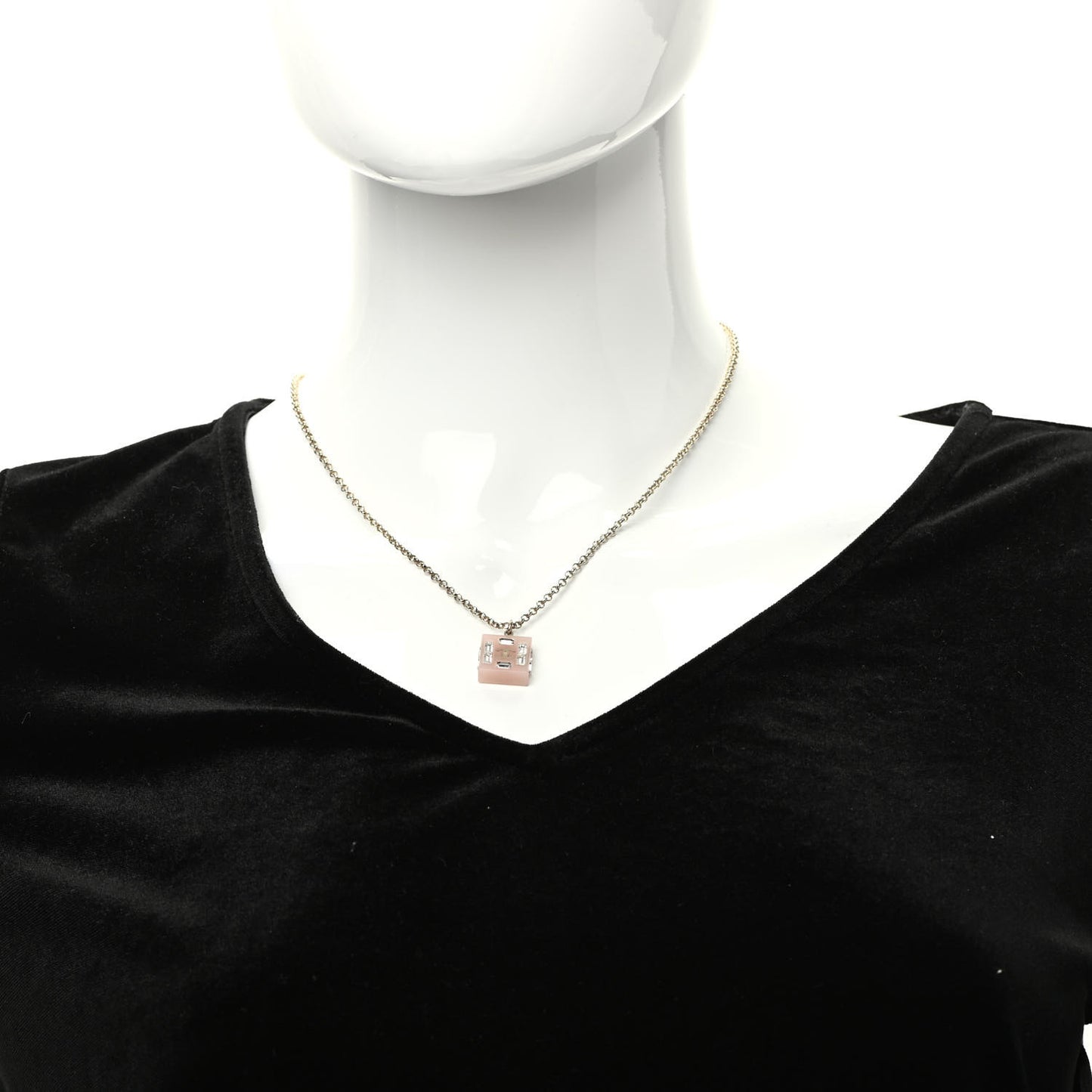 Resin Baguette Crystal Geometric Square CC Necklace Rose Pink